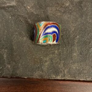 Sterling silver 925 vintage enamel multicolor ring